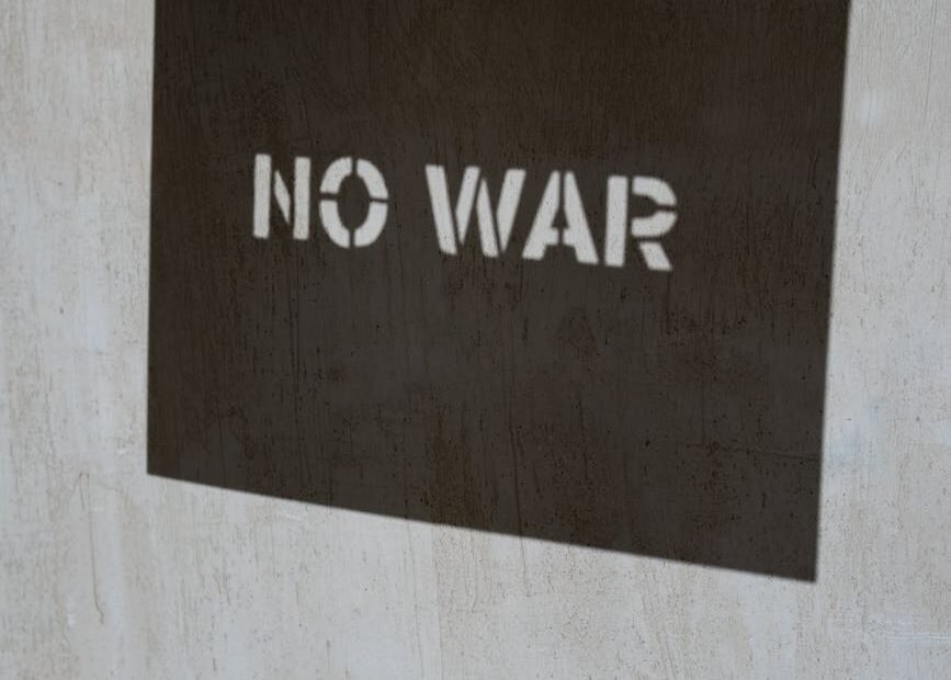 black and white no war text